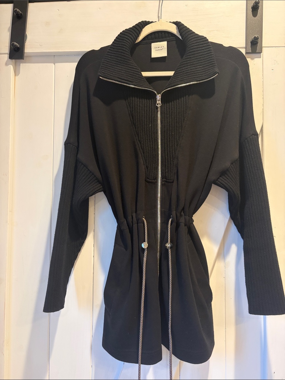 Varley Black Zip-Front Utility Jacket with Drawstring Waist